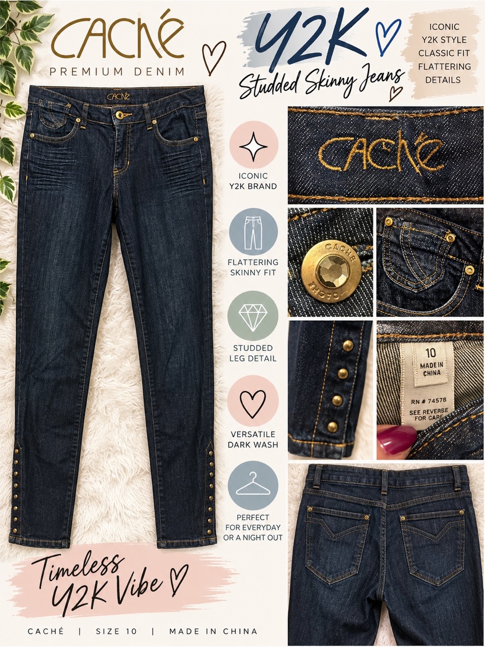 Cache Y2K Studded Skinny Jeans - Dark Wash (Women's)